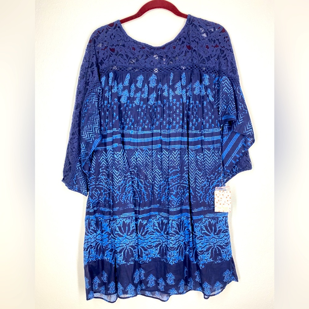 Free People Blue lace long sleeve mini dress NWT sz M